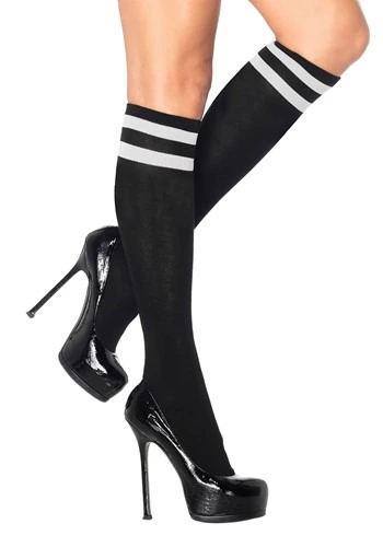 LEG AVENUE Black With White Striped Athletic Socks