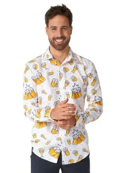 Opposuits Suitmeister Button Up White Beer Shirt For Men
