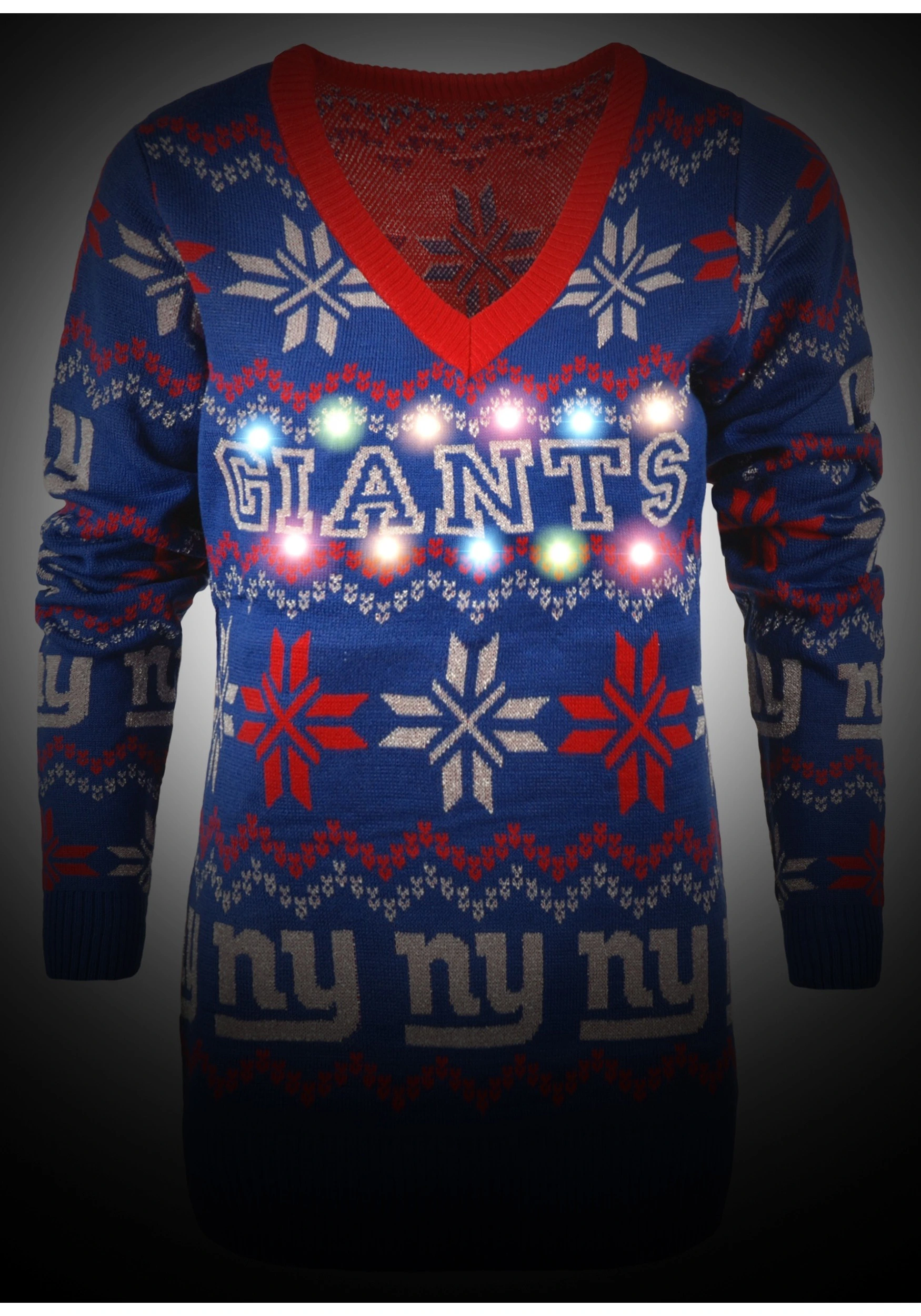 Forever Collectibles New York Giants Women's Light Up V-Neck Bluetooth Ugly Christmas Sweater - Image 2