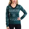 Forever Collectibles Women's Philadelphia Eagles Light Up V-Neck Bluetooth Sweater