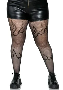 LEG AVENUE Black Flame Plus Size Net Tights