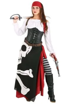 Fun Costumes Women's Plus Size Skeleton Flag Rogue Pirate Costume