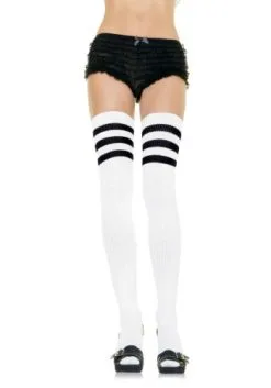 LEG AVENUE White Athletic Socks With Black Stripes