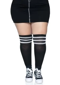 LEG AVENUE Women's Plus Size Black Athletic Socks With White Stripes